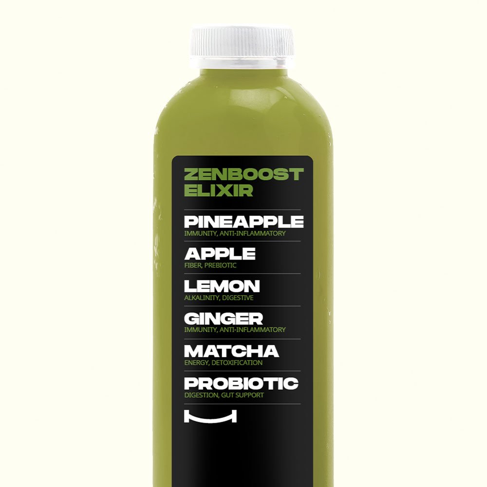 ZENBOOST ELIXIR - Pineapple, Apple, Lemon, Ginger, Matcha, Probiotic 