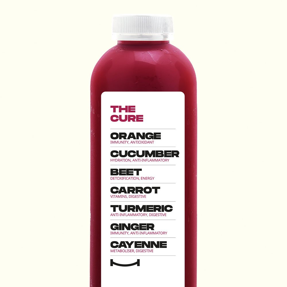 THE CURE - Orange, Cucumber, Beet, Carrot, Turmeric, Ginger, Cayenne Pepper.

Gluten Free 