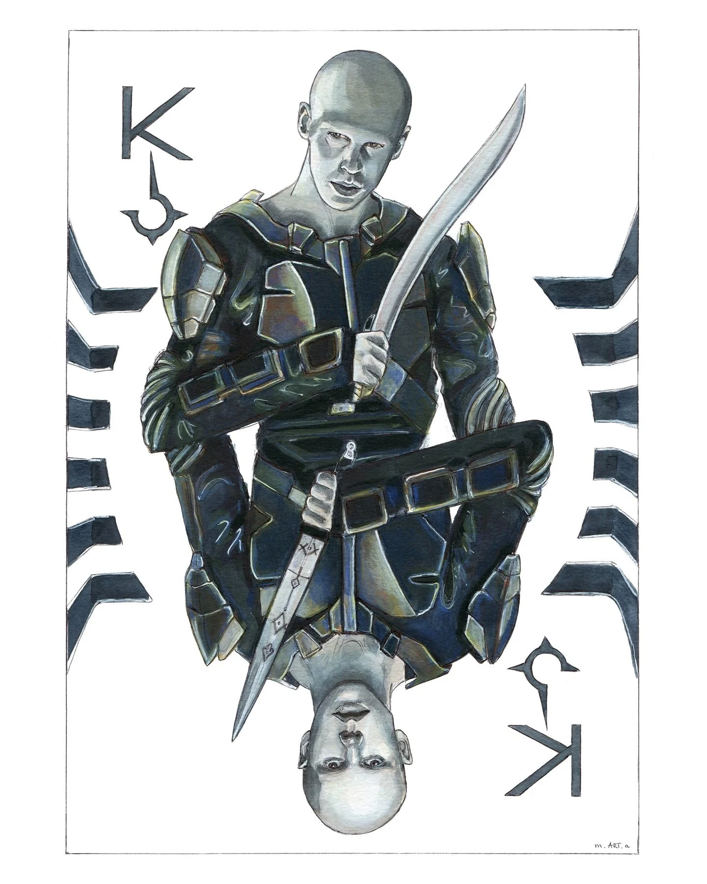 Wanted this one to be black&amp;white to honour the majestic Harkonnen arena scene in #duneparttwo, but in the process I started experimenting with colours to create the b&amp;w illusion, something I never tried before. Each #dunemovie playing card I
