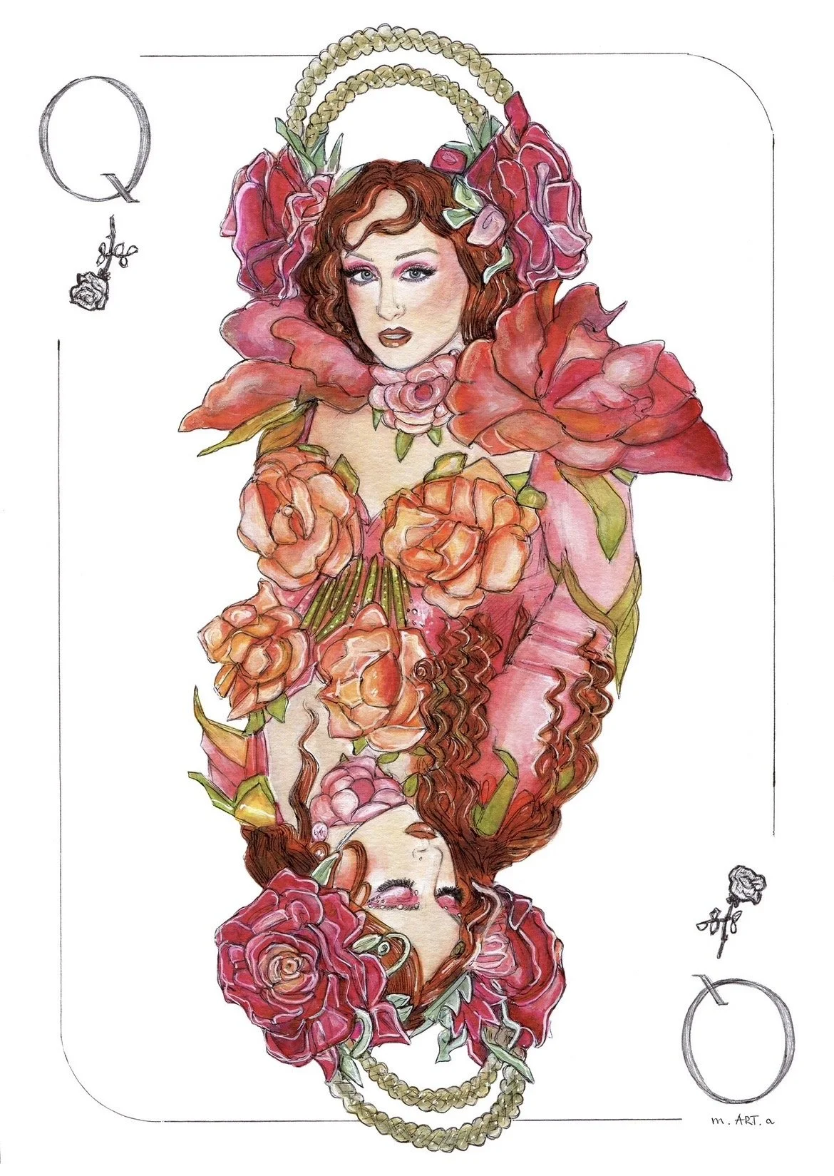 Flowers Queen playing card