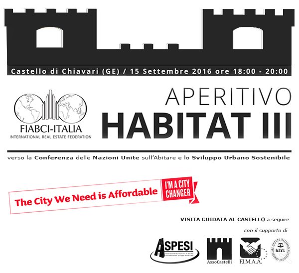 SaveTheDate: Aperitivo "Habitat III, verso uno Sviluppo Urbano Sostenibile" - 15.09, Castello di Chiavari (Ge)