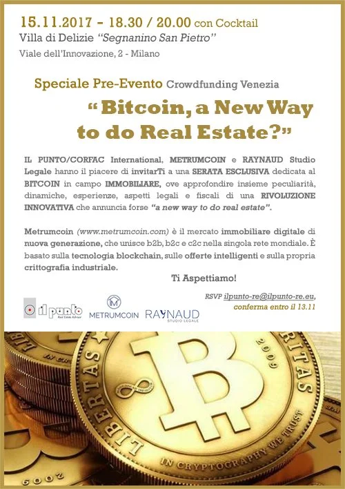 15.11, Milano | INVITO Evento Speciale "Bitcoin, a New Way to Do Real Estate?" con Light Cocktail