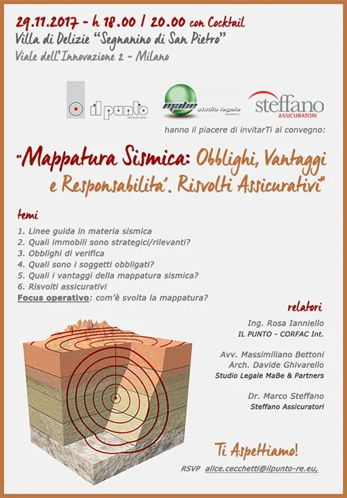 29.11 Milano | INVITO Convegno "Mappatura Sismica: Obblighi, Vantaggi e Responsabilità. Risvolti Assicurativi" con Cocktail