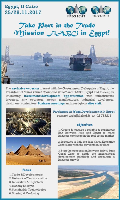 25/28.11, Il Cairo - TAKE PART in the Trade Mission FIABCI in Egypt! Investment/Development Opportunities, Business Meetings, Sites Visit