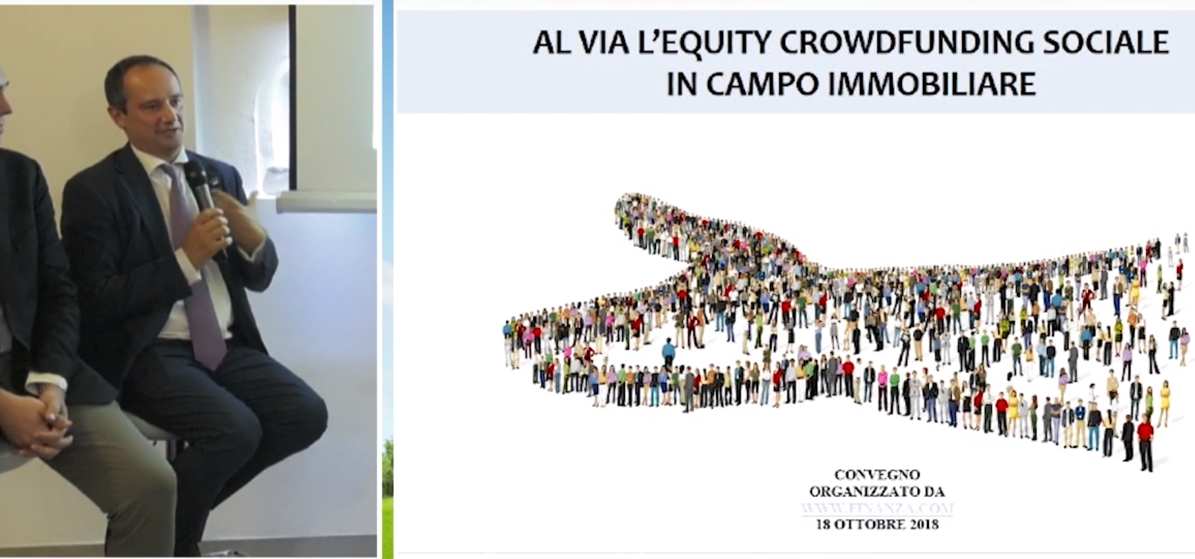 Antonio Campagnoli oratore al seminario Crowdfunding immobiliare.  Ha risposto alla domanda: cosa è e quali obiettivi può avere il corwfunding?