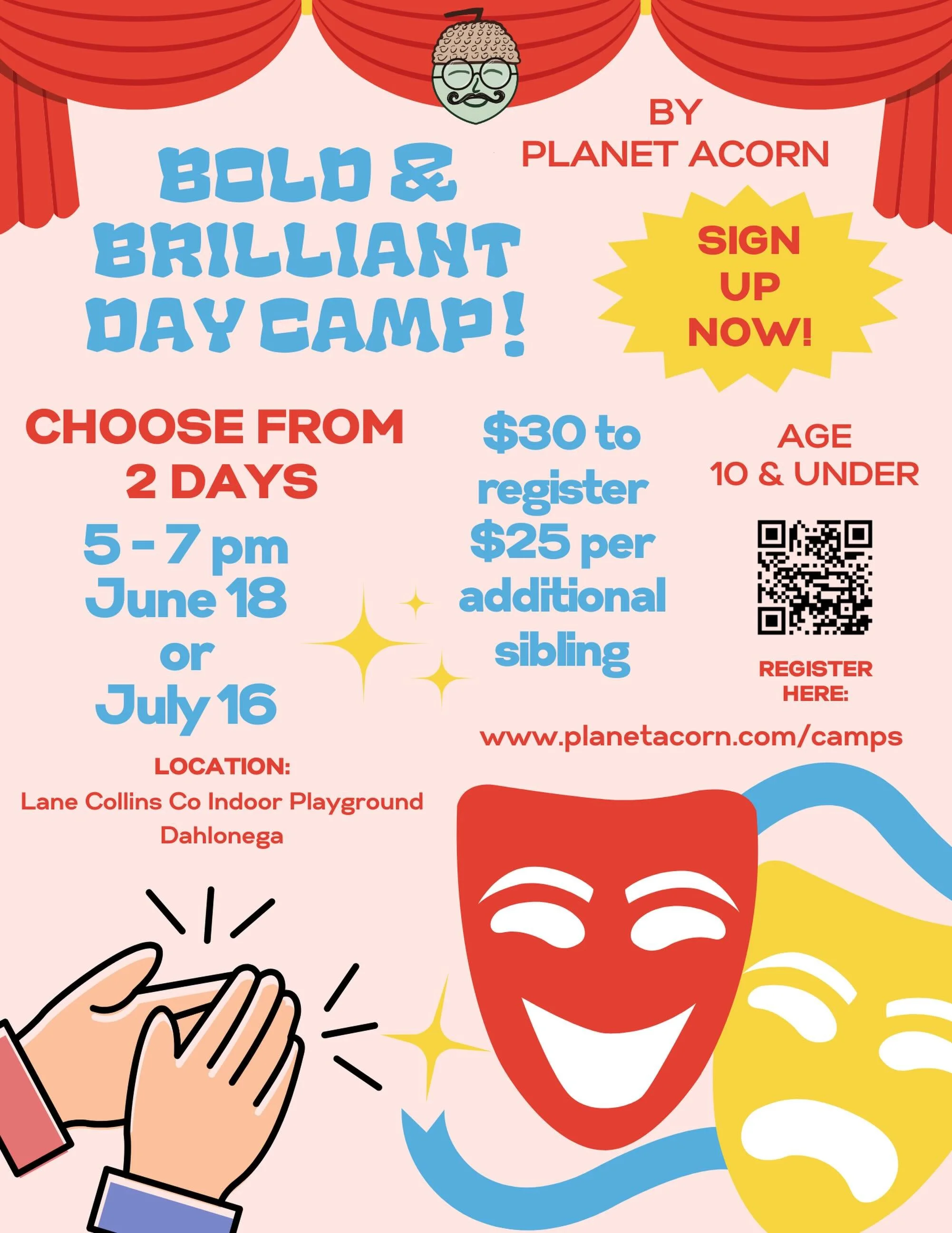 🌟 Bold &amp; Brilliant Day Camp is almost here! 🌟

Planet Acorn is hosting TWO special pop-up camps this summer, and the first one is coming up Thursday, June 18 from 5&ndash;7 PM!

This isn&rsquo;t a drop-off camp&mdash;parents can relax in a comf