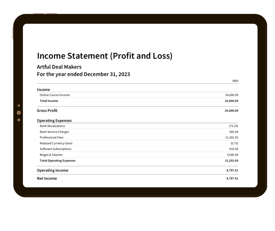 A bookkeeping financial records of Income Statement (Profit and Loss) Report, management for small business