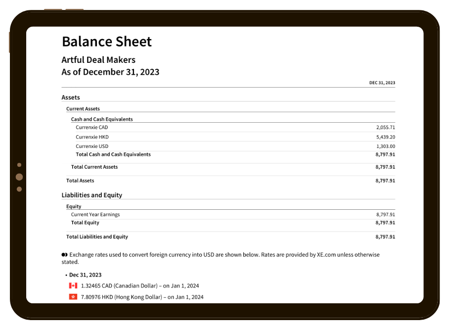 A Balance sheet showing organized bookkeeping system for entrepreneurs