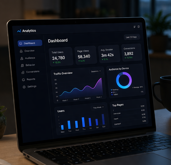 A professional business website layout and design with google analytics.