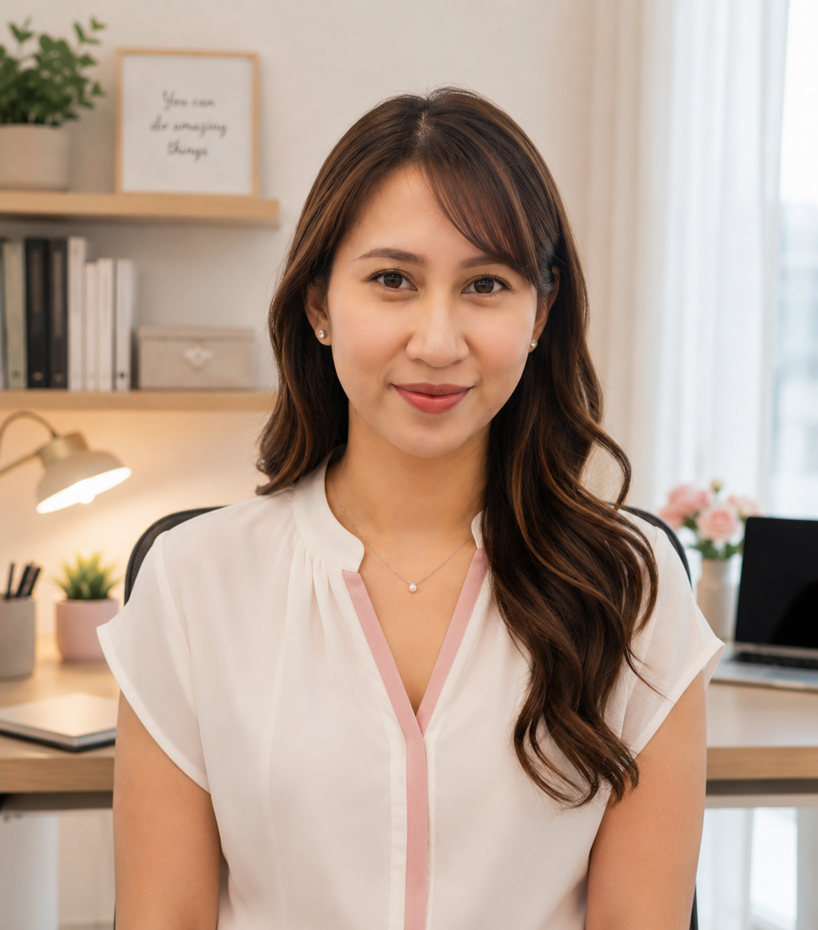 Patricia Sibayan, Virtual Assistant, Digital Presence Operator, Website Developer, and Digital Marketing Specialist working from a modern home office.