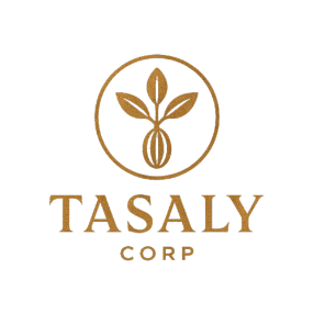 Tasaly Corp logo featuring a stylized plant inside a circle with the company name below.