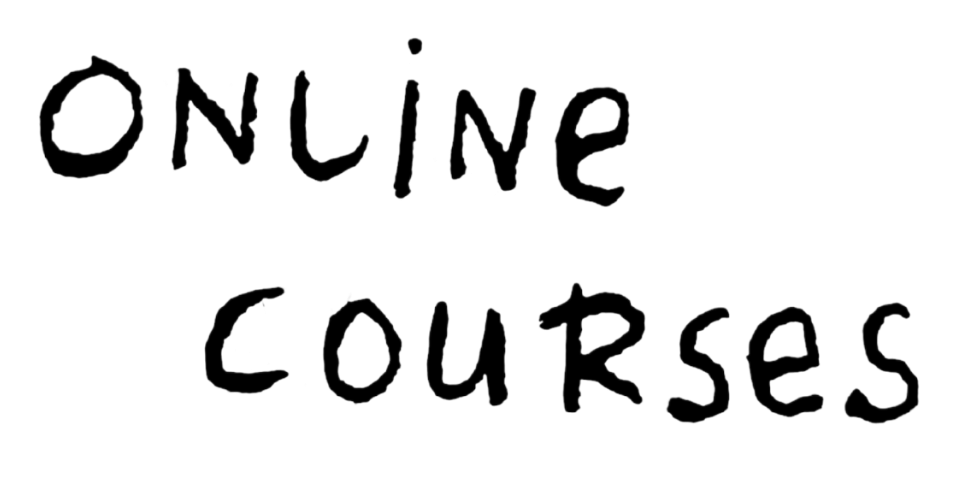 Handwritten text stating 'ONLINE COURSES' on a black background.