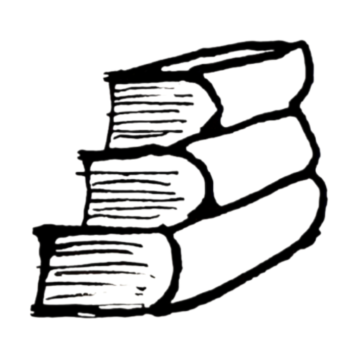 Line drawing of three stacked books with visible pages.