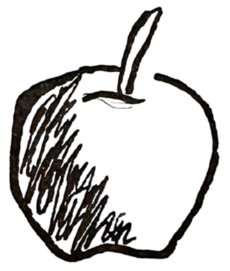 Outline of an apple with text inside reading "Apple".