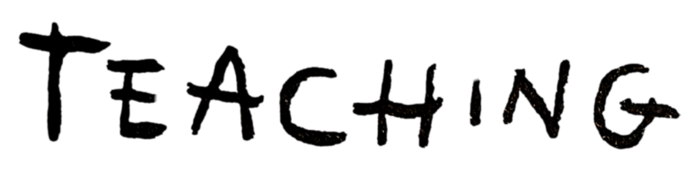 The word 'TEACHING' written in large, chalk-like letters on a blackboard.