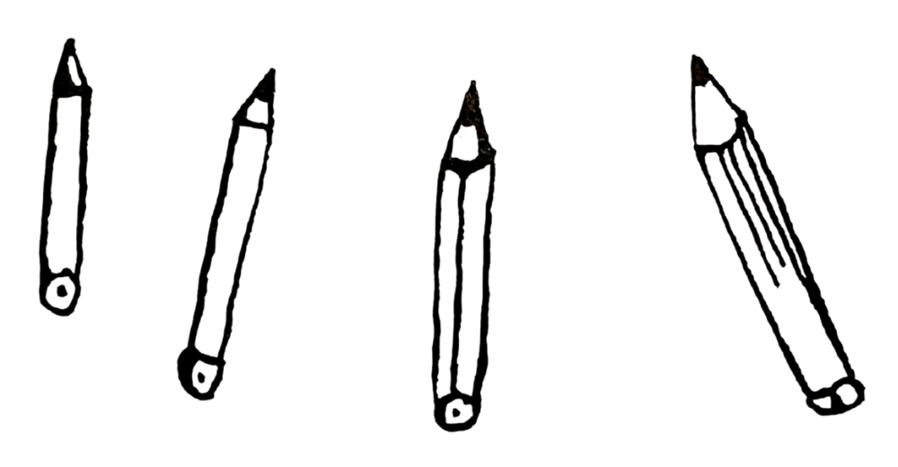 Illustration of four different types of hair clips and a hairbrush, all drawn in white on a black background.
