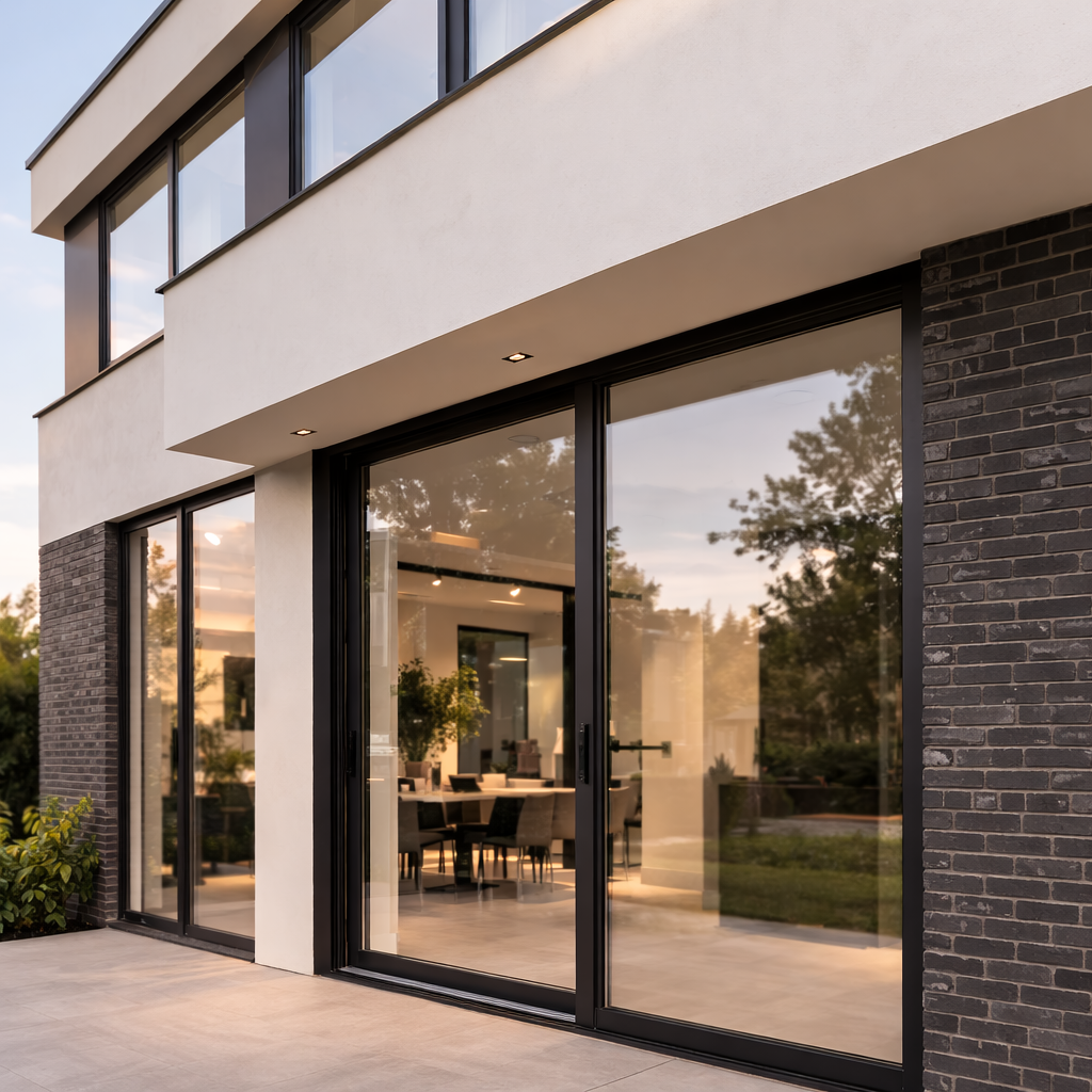 Moderne aluminium ramen en schuiframen in hedendaagse woning – ramen en deuren project SOMA Projects.