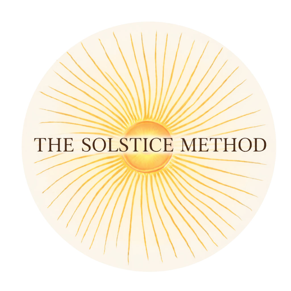 A circular logo with a radiating sun design and the text 'THE SOLSTICE METHOD' in the center.