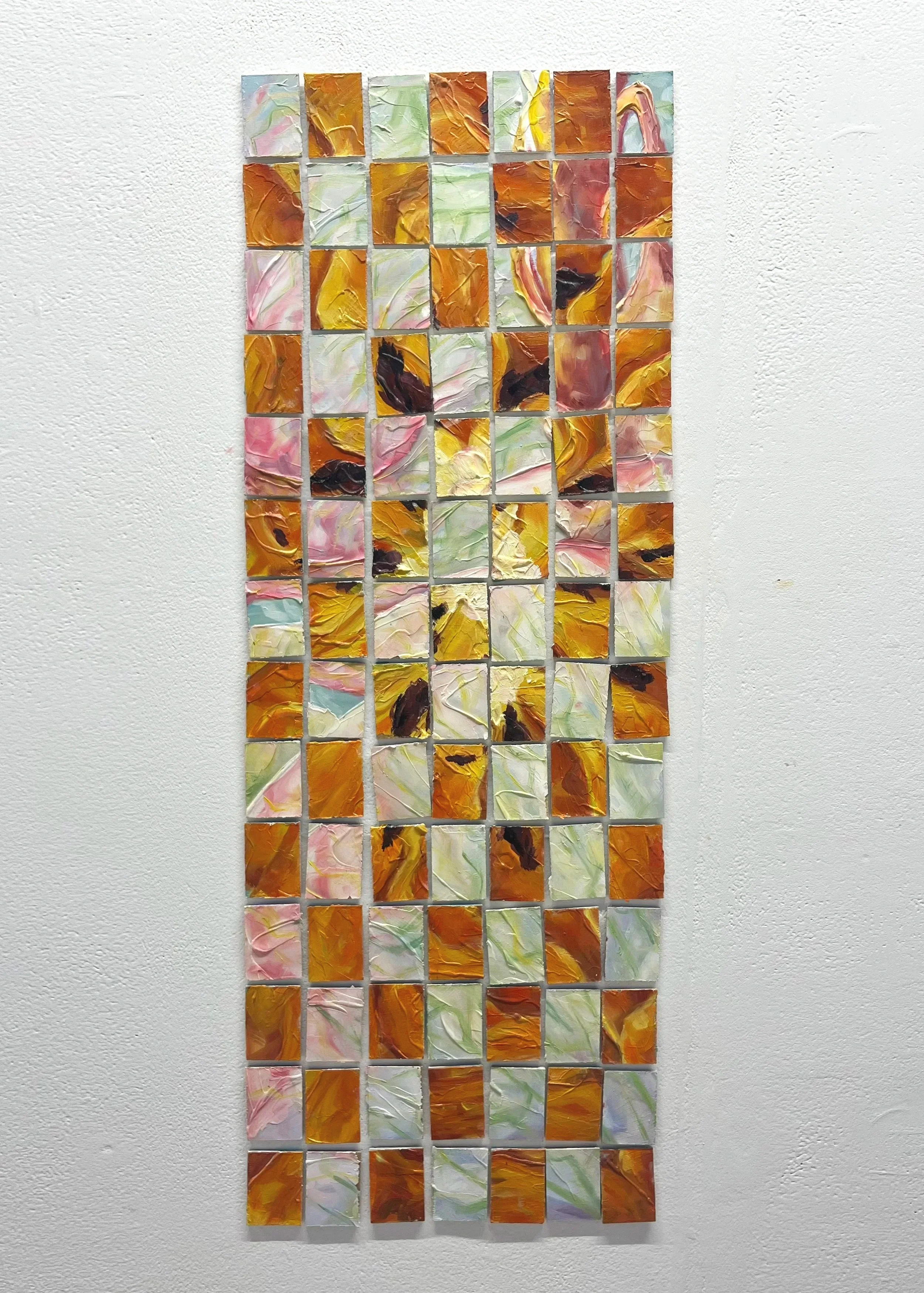 Orchid and Rose Grid, oil paint on canvas, 30 x 84cm, 2025