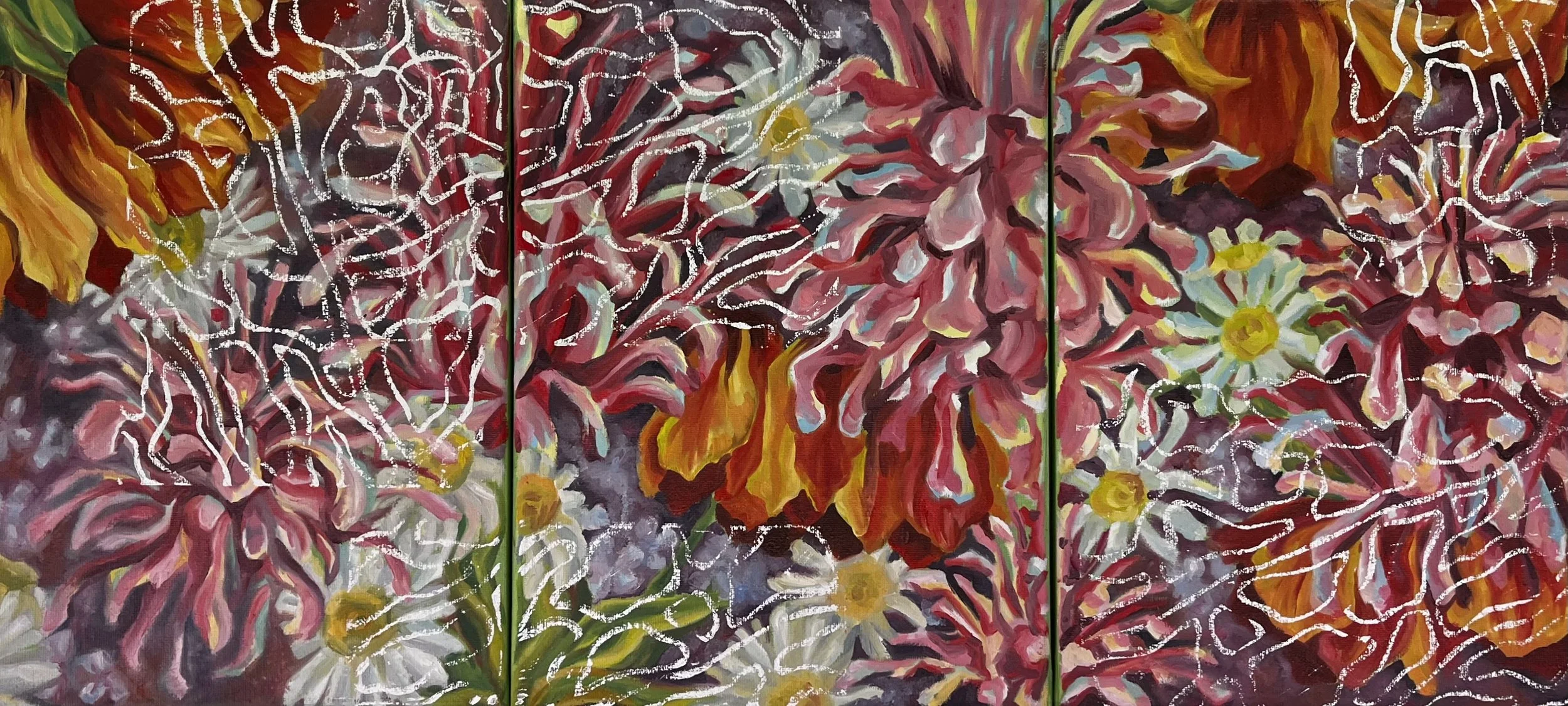 Madness at Tea Time, mixed media on canvas, 63 x 21cm, 2024