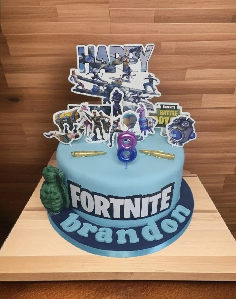 Fornite child's custom birthday cake Merely Janes Cakes