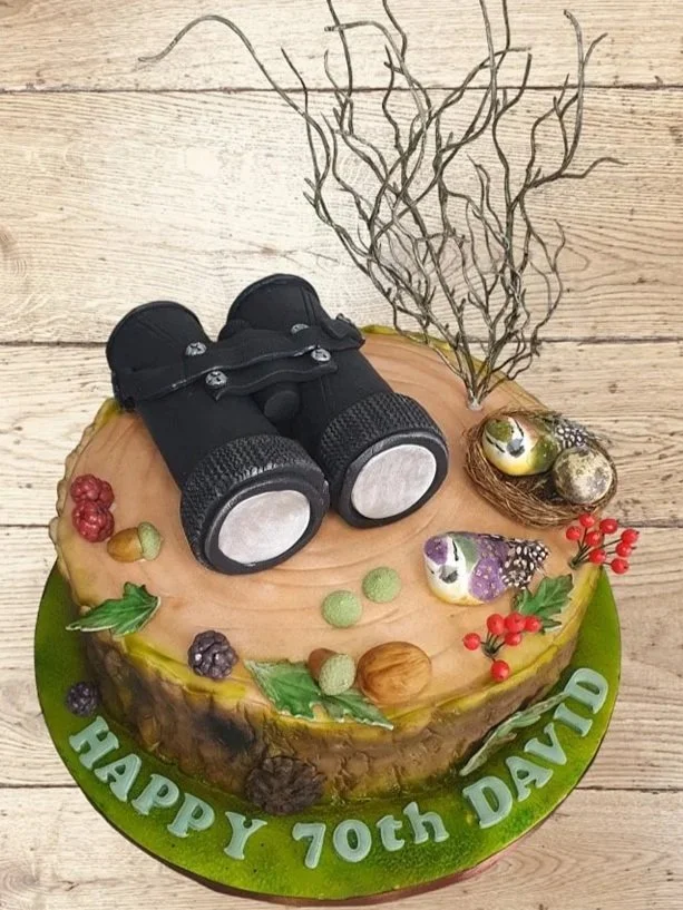 birdwatching 70th birthday cake Merely Janes Cakes