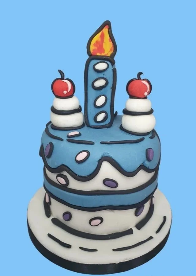 comic book 2d style custom cake merely jane's cakes