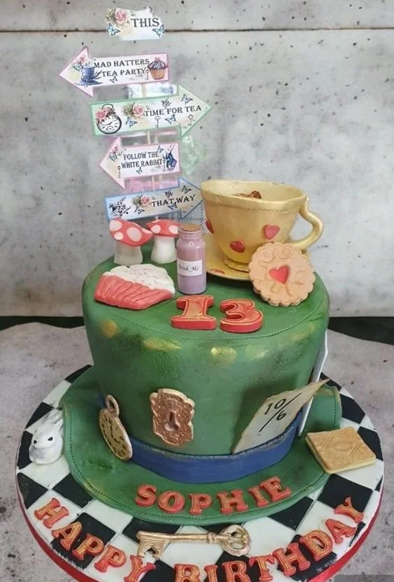 Alice in wonderland tea party cake custom in margate thanet by merely jane's cakes