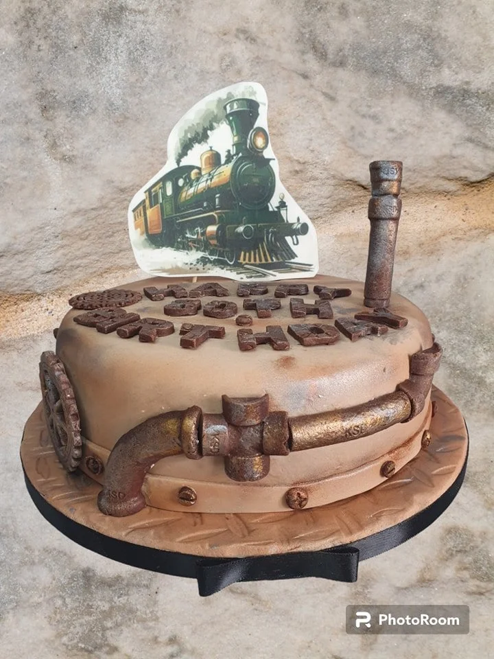 steam engine custom birthday cake Merely Janes Cakes