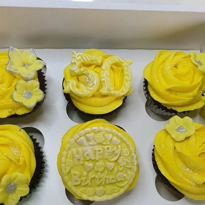 50th birthday yellow custom cupcakes Merely Jane's Cakes Margate