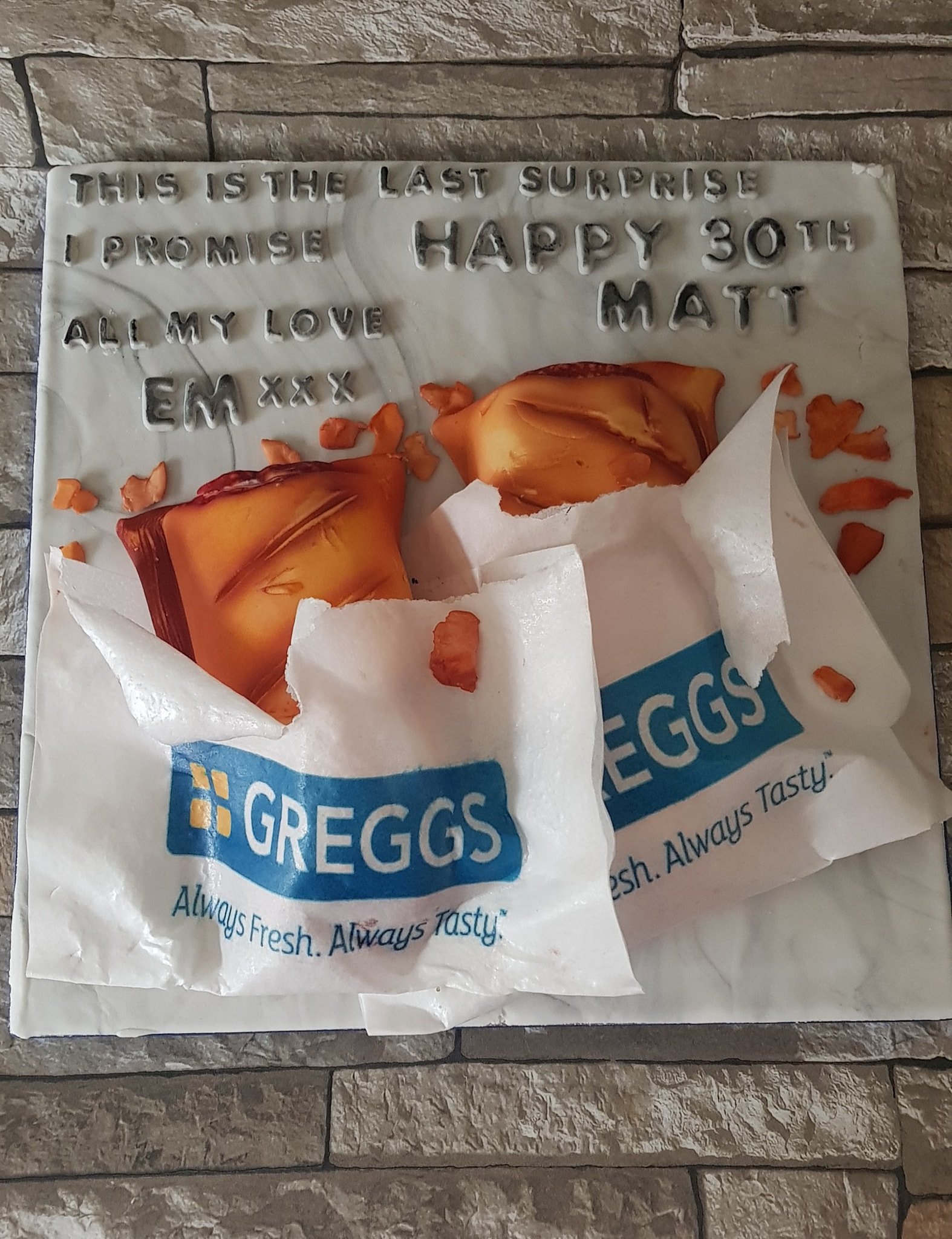 Greggs pasty custom cake merely jane's cakes