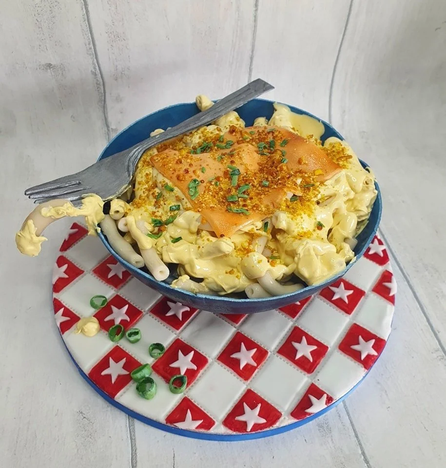 American Mac and cheese custom cake merely jane's cakes