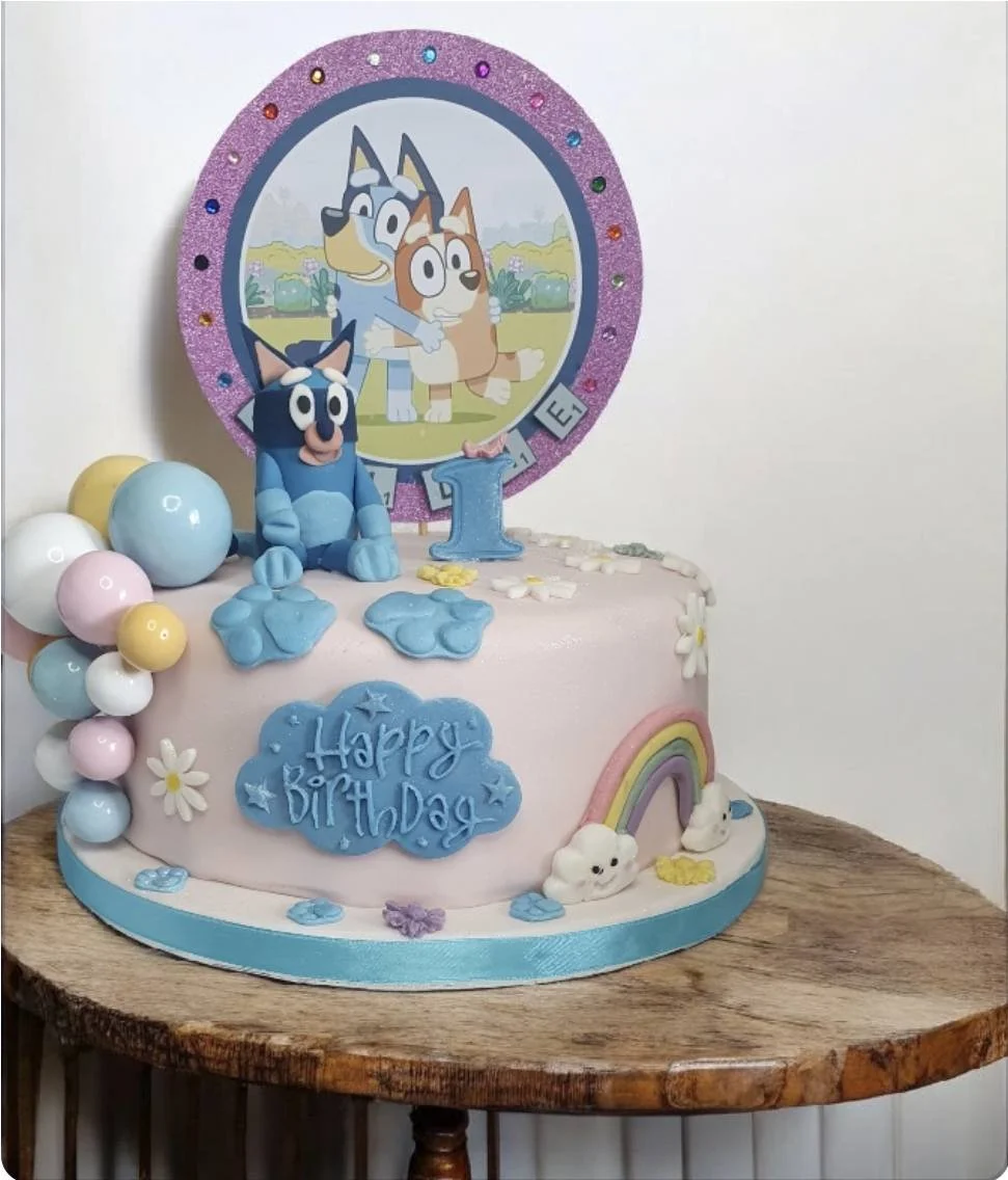 Bluey child's birthday cake custom made Merely Janes Cakes