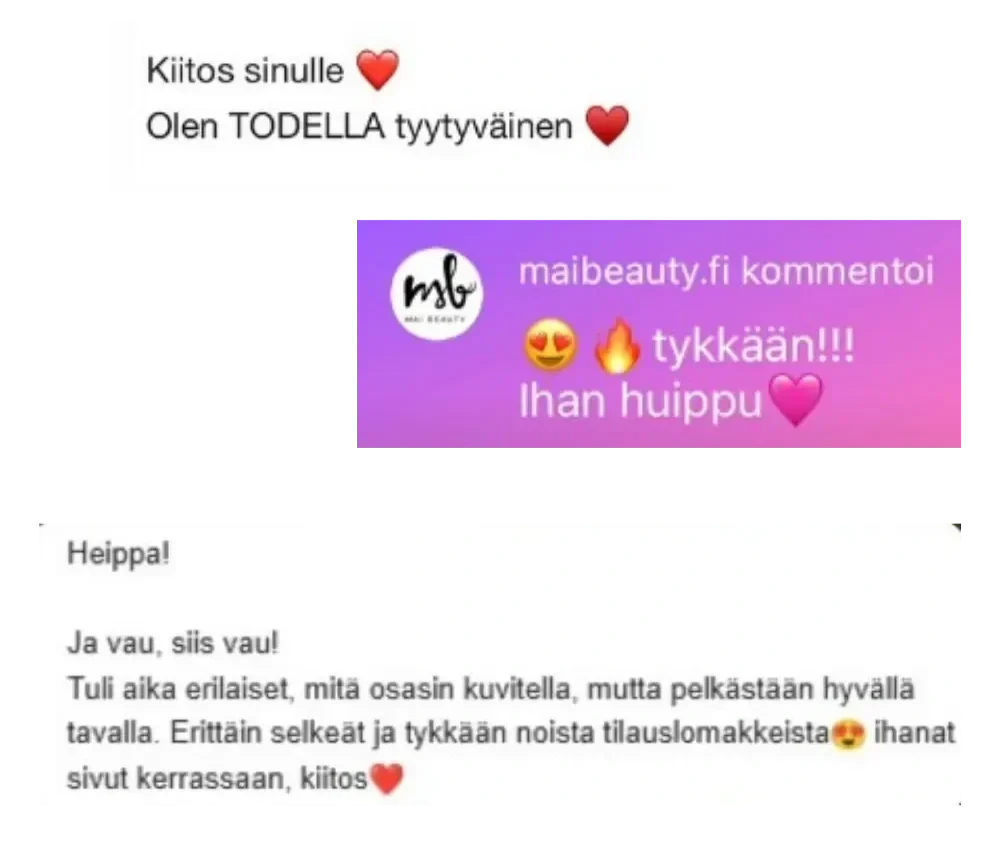 Asiakaspalautteita.