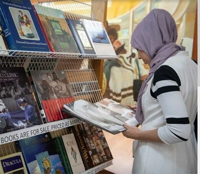 Coffee table books outside the Bookstore back door
