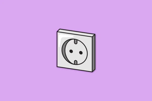 Simple illustration of a European electrical power outlet on a purple background.