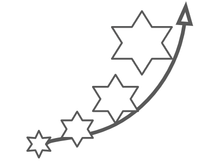 Line graph with four star-shaped points increasing along a curved arrow pointing upward.