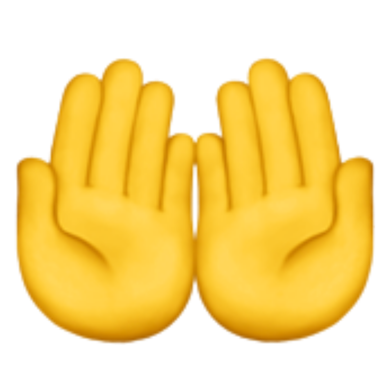 Deux emojis de mains levées, de couleur jaune, symbolisant un geste de salutation ou d'arrêt.