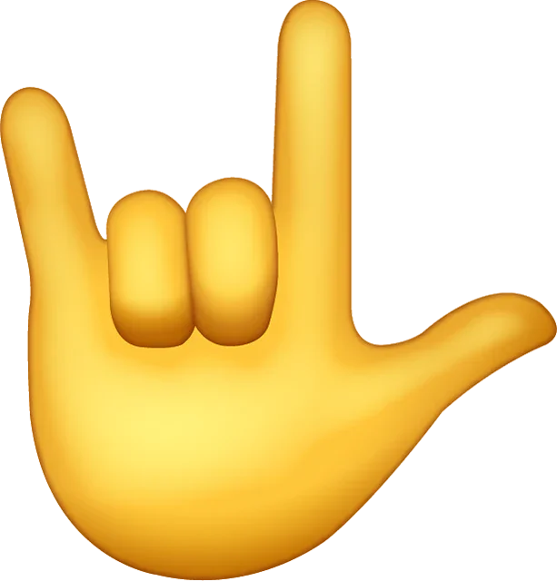 Un emoji de main faisant le geste 'I love you' en langage des signes