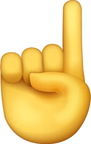 Une main en emoji fait un signe de doigt pointant vers le haut, en jaune.