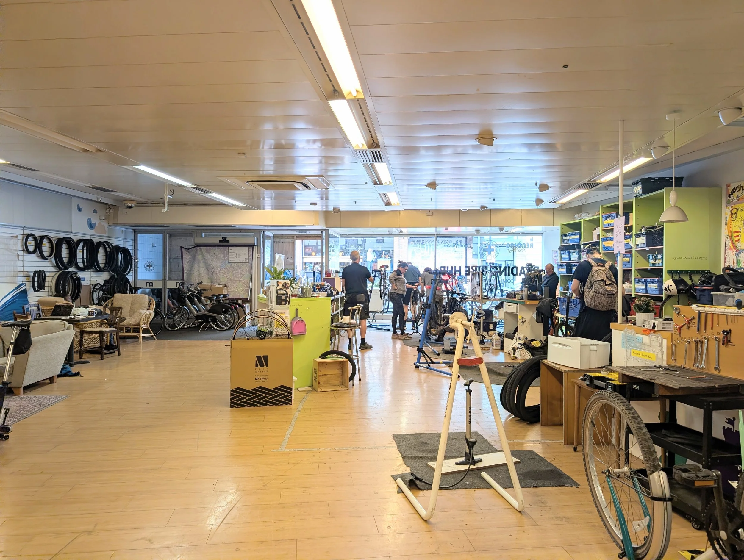 Reading Bike Hub, an example of a flexible retail space suitable for independent businesses, pop-ups and community activations.