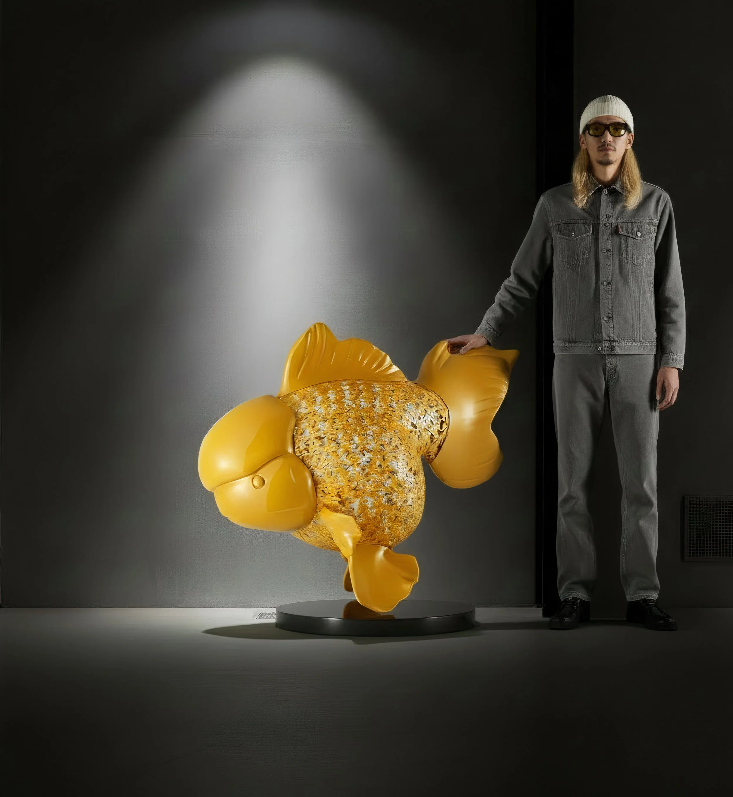 Majestic Nishikigoi in Metal Splendor: Aqueous Grandeur Yellow