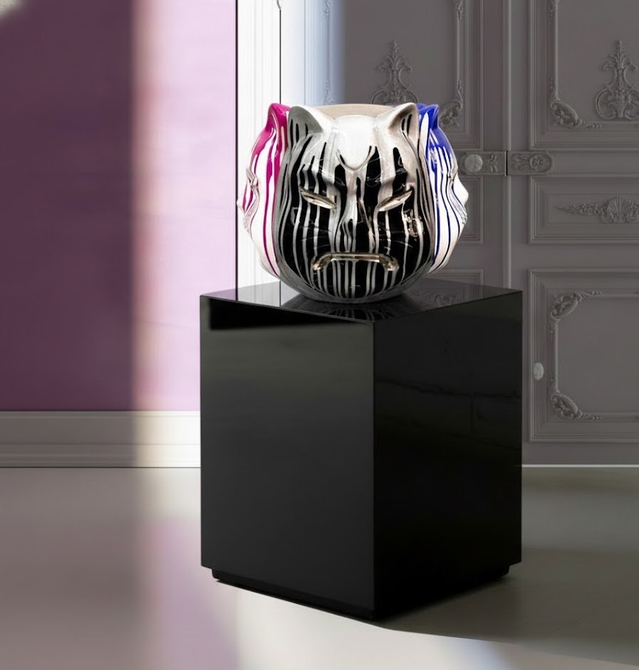 Onmyodo : Samuraicat’s Polychrome Duality – Stripes of Azure, Rose & Silver