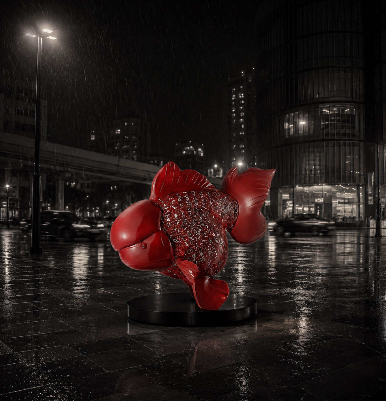 Majestic Nishikigoi in Metal Splendor : Aqueous Grandeur Scarlet