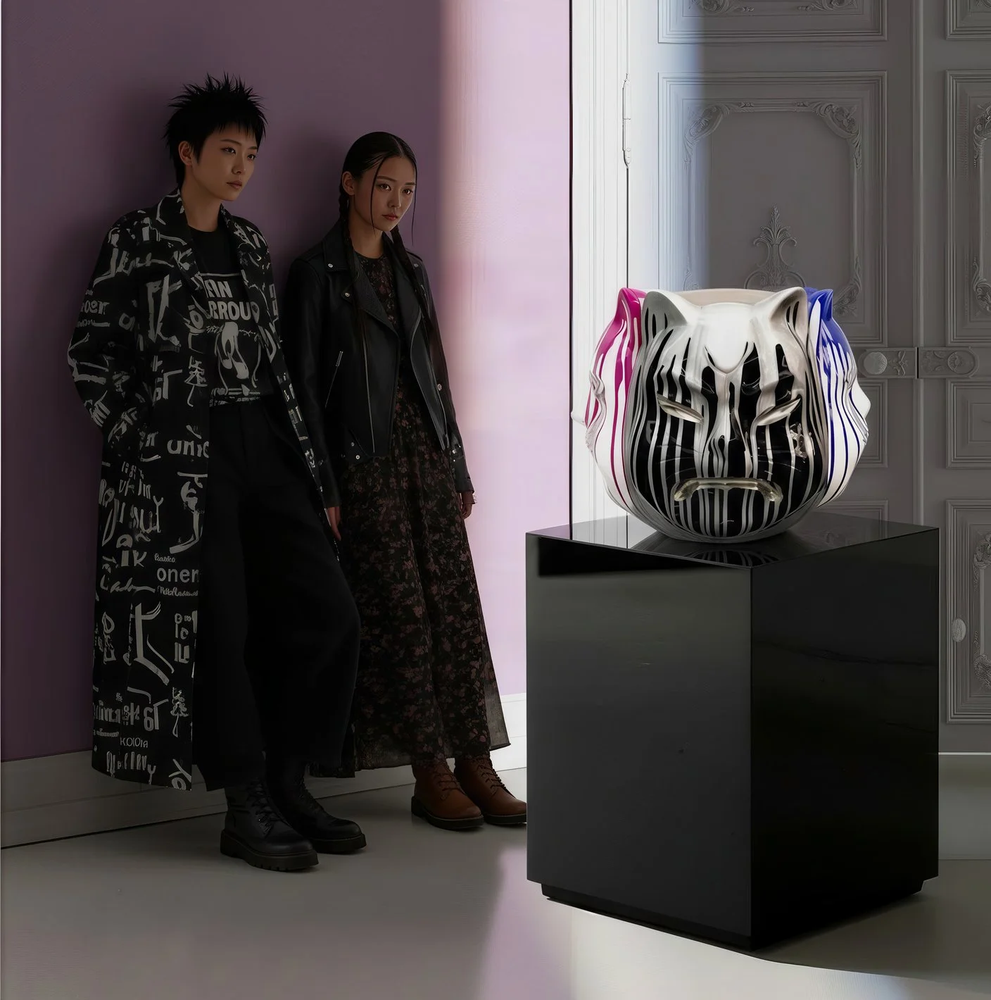 Onmyodo : Samuraicat’s Polychrome Duality – Stripes of Azure, Rose & Silver