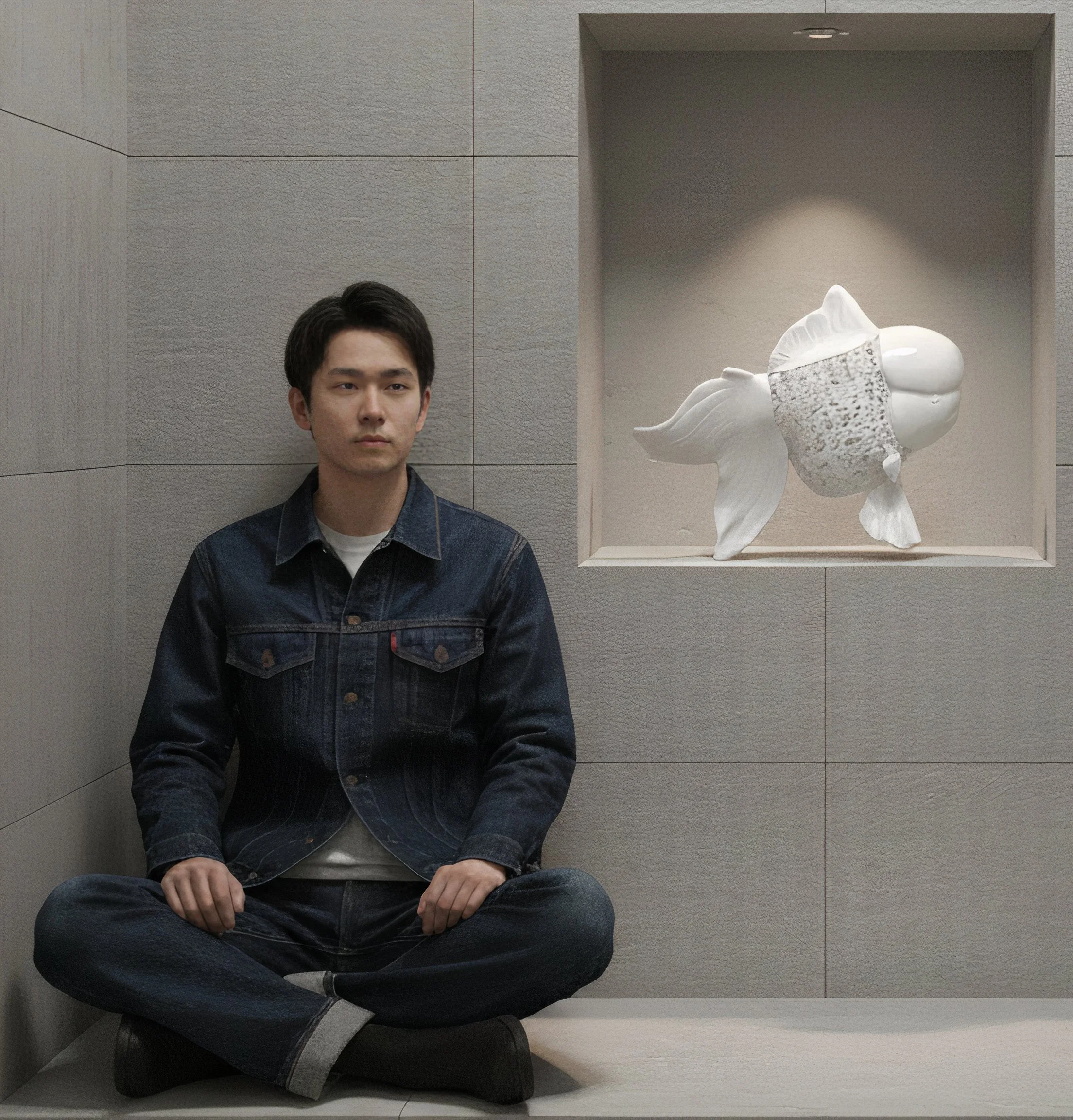 Petite Nishikigoi Elegance in Metal White : Mizu no Kasai Whispers