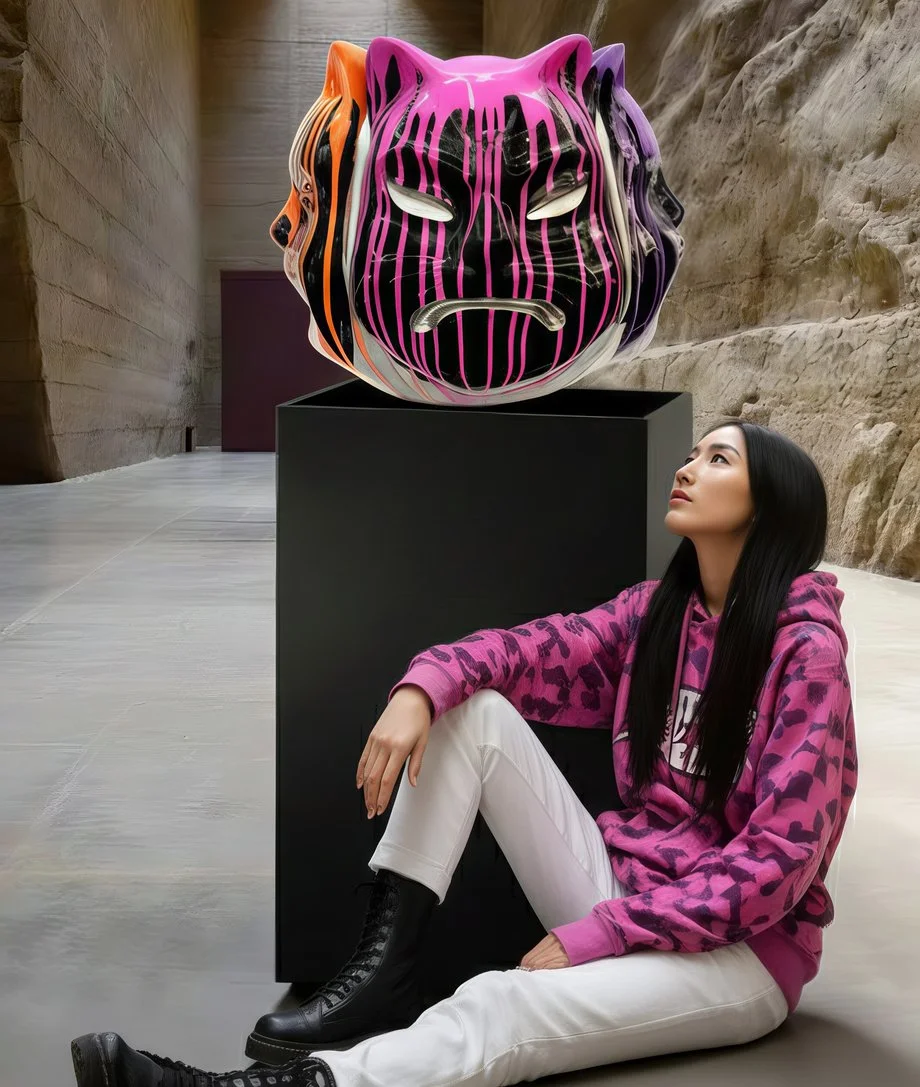 Onmyodo: Black Codex of Samuraicat — Drips of Yellow, Orange, Rose & Violet Harmony