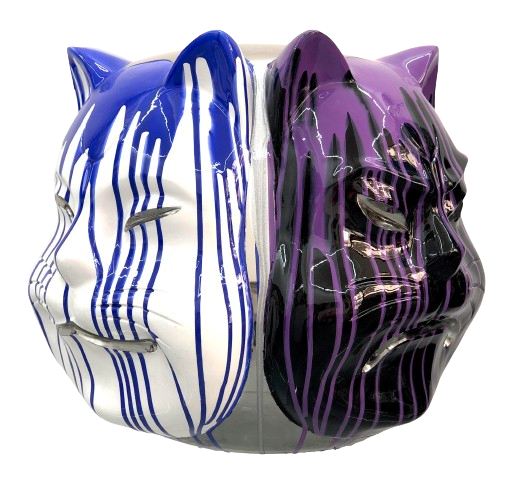 Onmyodo : Samuraicat’s Polychrome Duality – Stripes of Azure, Rose & Silver