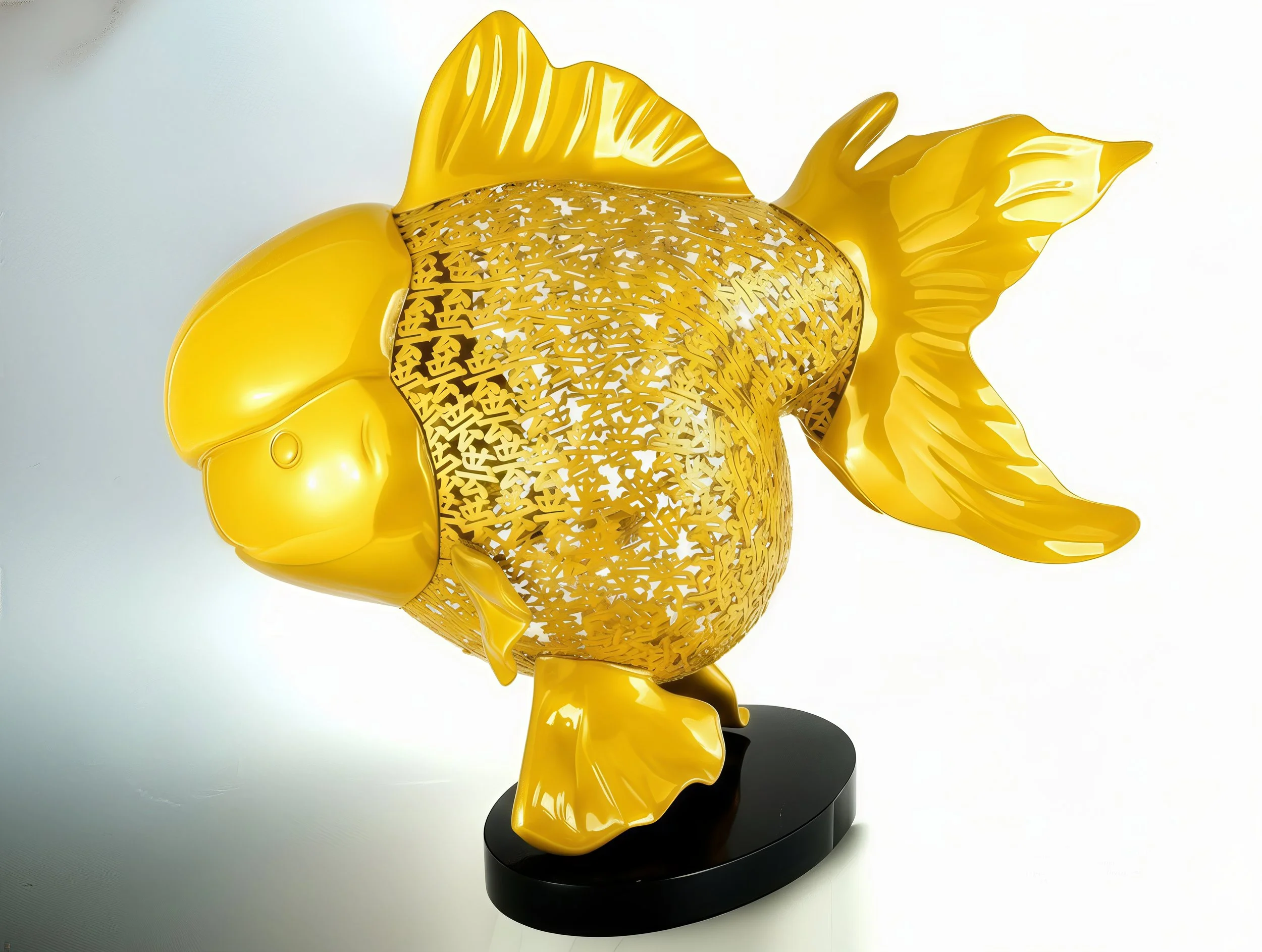 Majestic Nishikigoi in Metal Splendor: Aqueous Grandeur Yellow