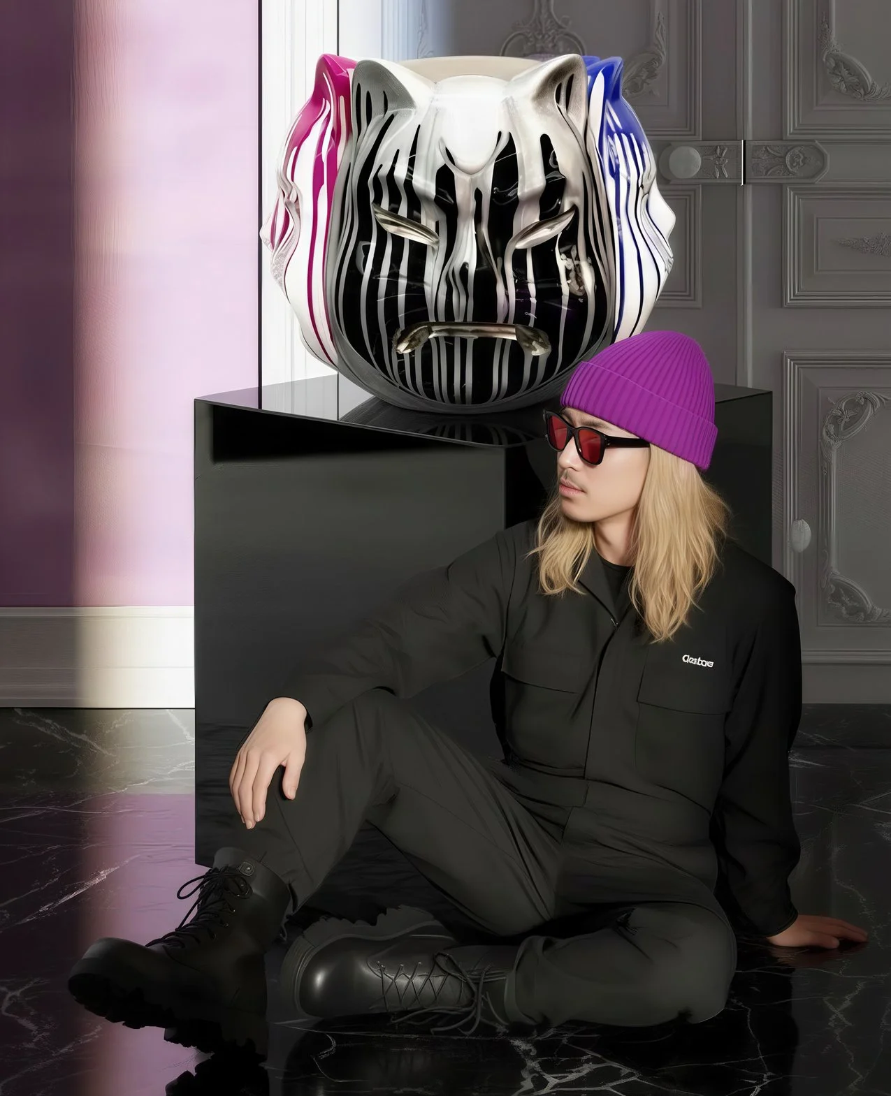 Onmyodo : Samuraicat’s Polychrome Duality – Stripes of Azure, Rose & Silver